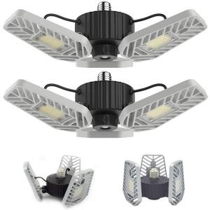 LZHOME 2-Pack LED Garage Lights, 6500Lumens E26/E27 Adjustable Trilights Ceiling Light,60W LED Light, CRI>80, 5000k Nature, Garage Lights with Adjustable Panels(No Motion Activate)