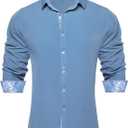 DiBanGu Men's Dress Shirt Long Sleeve Casual Button Down Shirts Regular Fit Inner Contrast Shirt for Business Party, L, Blue