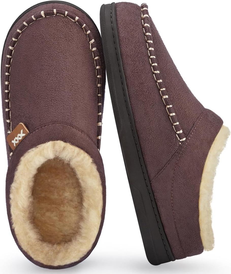 ATHMILE Mens Slippers Fuzzy Cozy Memory Foam Slip On Moccasin Warm House Slippers for Indoor Outdoor Non-Slip Sole (10-11, Coffee)