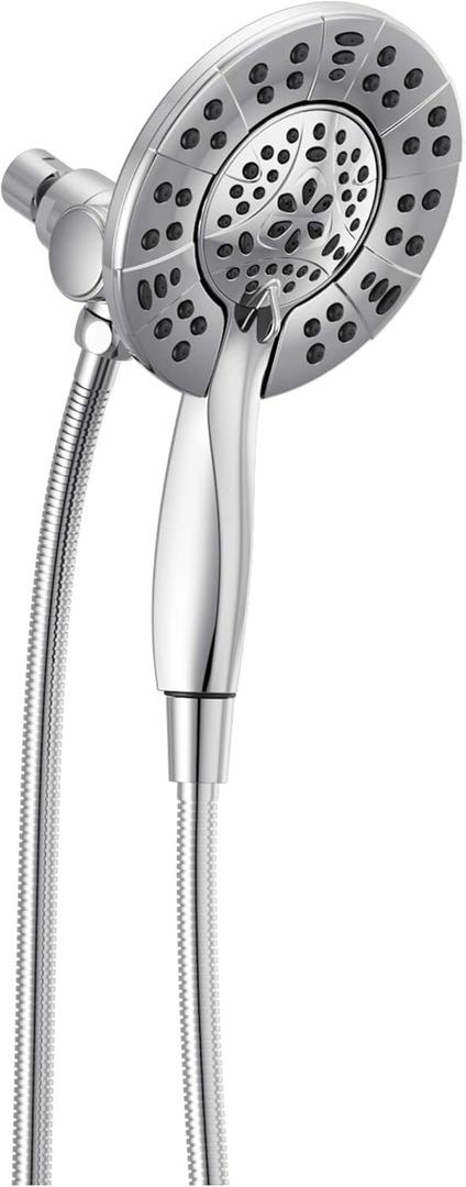 Delta 4-Setting In2ition 2-in-1 Dual Shower Head with HandHeld Spray, Chrome Detachable Shower Head with Hose, Showerhead, 1.75 GPM Flow Rate, Chrome 58499