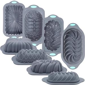 Tongjude 4 Piece Silicone Loaf Pan for Baking, Non-Stick Kitchen Oven Bread Pan, Perfect for Banana Bread, Sandwich, Pound Cake and Meatloaf, 6 Cups, Grey