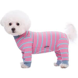 Dog Striped Recovery Suit, Puppy After Surgery Onesie for Female Male Dogs, Dogs Cats Long Sleeve Pajamas Bodysuit, Surgery Abdominal Wound Bandages Clothes, Dog Pant for Shedding Skin Disease (XX-Large, Pink)