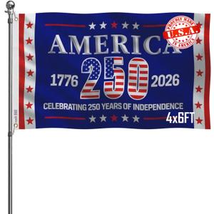 250th Anniversary Flag 4x6 Feet Made in the USA Heavy-duty Polyester Double-sided Three-layer American 250 Years Birthday Flag Suitable for Indoor/Outdoor use Patriotic Decoration for 2026