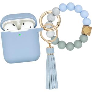 Compatible with AirPods Case Cover, Soft Silicone Protective Cover with Bracelet Keychain, Compatible with Apple AirPods 2nd 1st Generation Charging Case (Sky Blue)