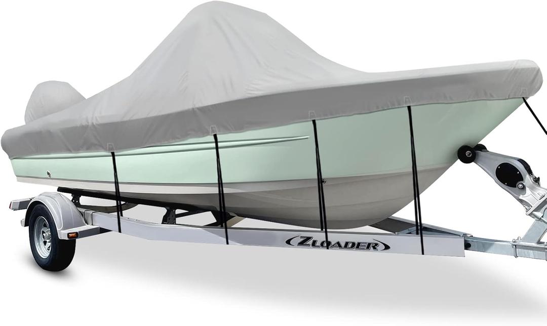 Center Console Boat Cover 17-19ft Waterproof 1200D Boat Covers Specially Marine Grade Covers for Center Console Boat 17ft 18.5ft 19ft, Heavy Duty Marine Grade Canvas,Gray (Long:17'-19', Beam Width Up to 102")