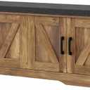 HOMSHO 2-Tier Storage Bench, 47.2" Wide Shoe Bench with Padded Seat Cushion, Entryway Bench with 4 Barn Doors and Adjustable Shelf, Rustic Walnut