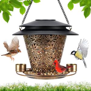Solar Bird Feeders for Outside Hanging Metal Wild Bird Feeder Solar Lanterns Outdoor Waterproof Garden Decor for Yard Brown