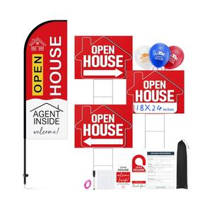 Open House Signs for Real Estate - 3 Pack 24"x18" Double-Sided Signs, Double H-Stakes, Open House Flag, 30 Balloons, Guest Register Book & Door Hangers | Complete Real Estate Marketing Set