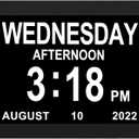 Digital Calendar Clock Date and Time Day of The Week Clock 8 Alarm Options + Auto Dimming for Seniors Dementia Elderly Patients (Black)