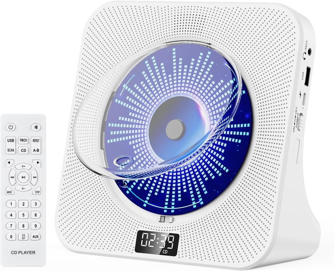 Gueray CD Player Bluetooth CD Players for Home Desktop with Dual Bluetooth & Large LCD Screen Display Front CD Player with Speakers & Timer CD Boombox FM Radio USB Type-C