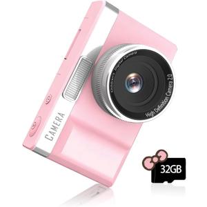 Kids Digital Camera with 180 Flip Screen, 32GB Memory Card Digital Cameras,1080P HD Point and Shoot Digital Cameras, Built in Educational Games,Ideal Gifts for Kids Boys Girls(Pink)