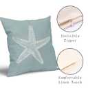 Seafoam Blue Starfish Pillow Covers 18x18 Inch Set of 2 Nautical Coastal Beach Themed Cotton Linen Decorative Throw Pillow Case Summer Outdoor Cushion Covers for Bedroom Sofa Living Room Chair Decor