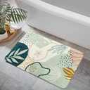 Uphome Bathroom Runners Rug Green Botanical Long Bath Mat Non-Slip Modern Boho Bath Rug Soft Velvet Machine Washable Floor Mats Aesthetic Design for Bathroom Tub Shower, 2 Pack 18"x48" and 25.5"x 18"