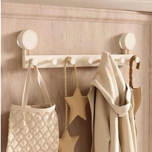 Heavy-Duty Over-Door Clothes Hook Rack, Black, Flat-Top Design, Universal Door Fit (Cream, Extended)