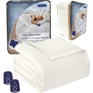 Thermee Micro Flannel Heated Blanket - Queen Size, 10 Settings, Rapid Heating - Sand