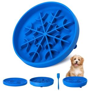 2 in 1 Slow Feeder Dog Bowls with Suction Cups,Silicone Lick Mat for Dogs,DIY Wet or Dry Food,Slow Feeder & Non-Slip Design & Dishwasher Safe,Treat Mat Puzzle for Dogs Cat,UU Bowl,Navy,Flower Lick Pad Pack of 2
