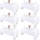 Kesfey 6 Packs White Table Cloths Rectangle 60 x 84 inch Washable Polyester Fabric White Tablecloths for 4 Feet Tables Stain and Wrinkle Resistant Reusable Table Covers for Parties Wedding Banquet