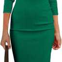 PRETTYGARDEN Women's Long Sleeve Midi Bodycon Dresses Casual Crewneck Cut Out Ribbed Knit Fitted Pencil Dress (Green, L)