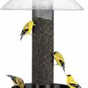 Kingsyard Finch Bird Feeder for Outdoors Hanging, Metal Mesh Tube Bird Feeders for Thistle & Nyjer Seed, Large Removable Tray & Rainproof Dome, 2.5 lbs Seed Capacity, Black