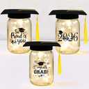 3 Sets 2026 Graduation Centerpieces for Tables, Glowing Mason Jar Centerpieces with Graduation Caps, Glowing Money Jars for College High School Congrats Grad Party Decor Supplies