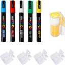 BeeCastle 10pcs Queen Bee Marking Kit, 5 POSCA Queen Bee Marker Pens(Green, Blue, Yellow, White and Red), 4 Queen Bee Catcher Cage Clips and 1 Queen Bee Marking Bottle for Beekeeping Supplies