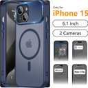 YFEMLAZ for iPhone 15 Case(Built-in Invisible Kickstand) Heavy Duty MagneticCompatible with MagSafe Military-Grade Drop Protection,Translucent Matte for iPhone 15 Case 6.1",Blue