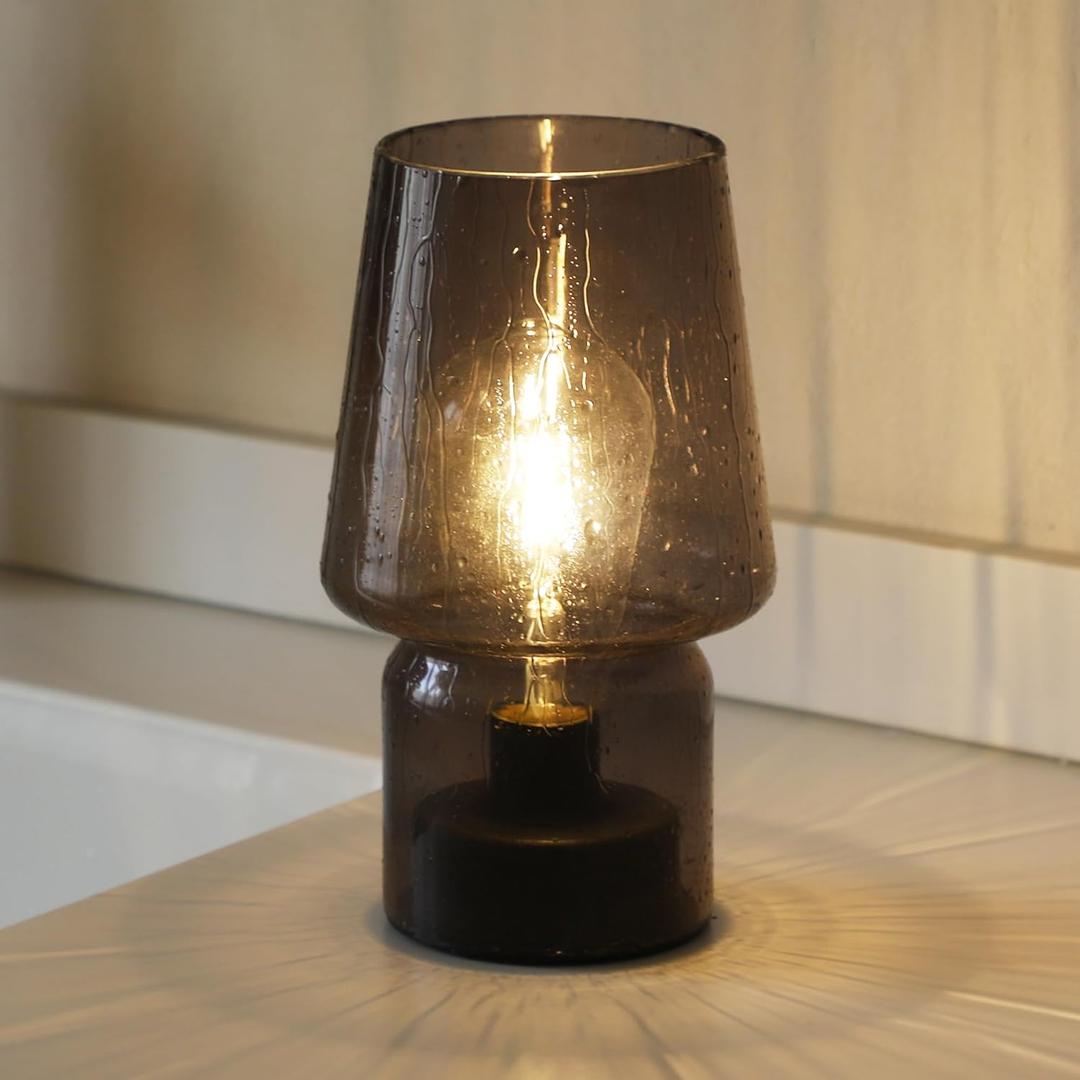 ULAROOM Battery Operated Table Lamps,Small Cordless Table Lamp with Timer,Vintage Bedside Nightstand Decorative Lamp for Bedroom Kitchen Entryway Stairway Shelf Fireplace Corner Decor(Raindrop Grey) (Gray)