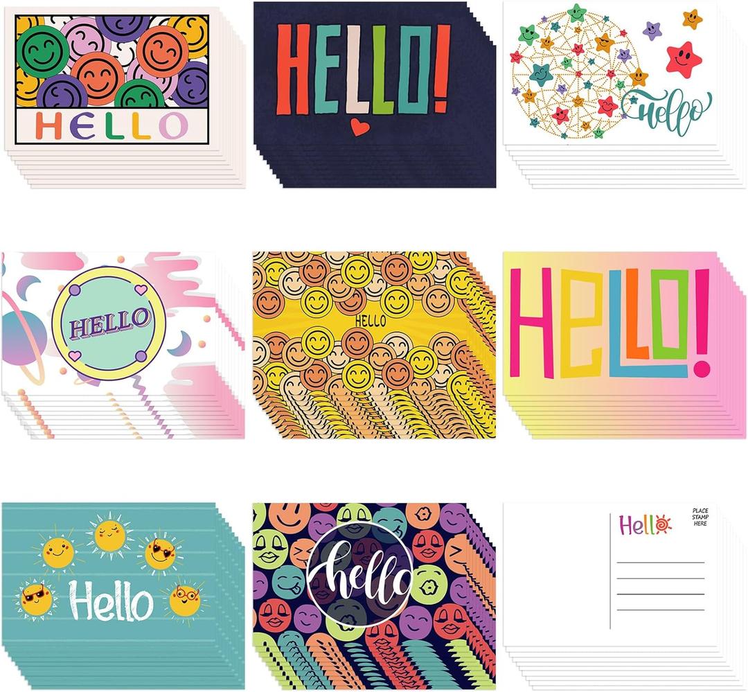 Junkin 80 Pack Hello Postcards 4 x 6 Inch Hello Blank Note Cards Most Occasion Assorted Greeting Cards Cute Postcards for Kids Adults Teacher Team Employee Volunteers