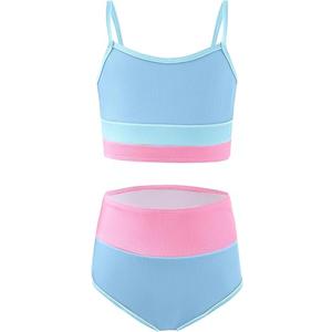 Girls Swimsuits 2 Piece Color Block Bikini Sets with Chest Pad S