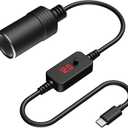 Cigarette Lighter Socket Adapter USB C Male to 12V 12W Max, Car Cigarette Lighter Socket Female Converter Cable, Adjustable 5V 9V 12V for Dash, 1 Pack