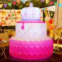 COMIN 5.5 FT Inflatable Birthday Cake Indoor Decorations Blow Up Crown Happy Birthday Decor with Built-in LEDs Party Supplies for Outdoor Yard Garden Lawn