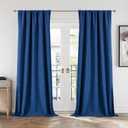 CUCRAF Linen 100% Blackout Curtains 90 Inch Length 2 Panels Set, Back Tab and Rod Pocket Curtain for Living Room Bedroom, Room Darkening Window Drapes Thermal Insulated, (52x90 inch, Navy Blue)