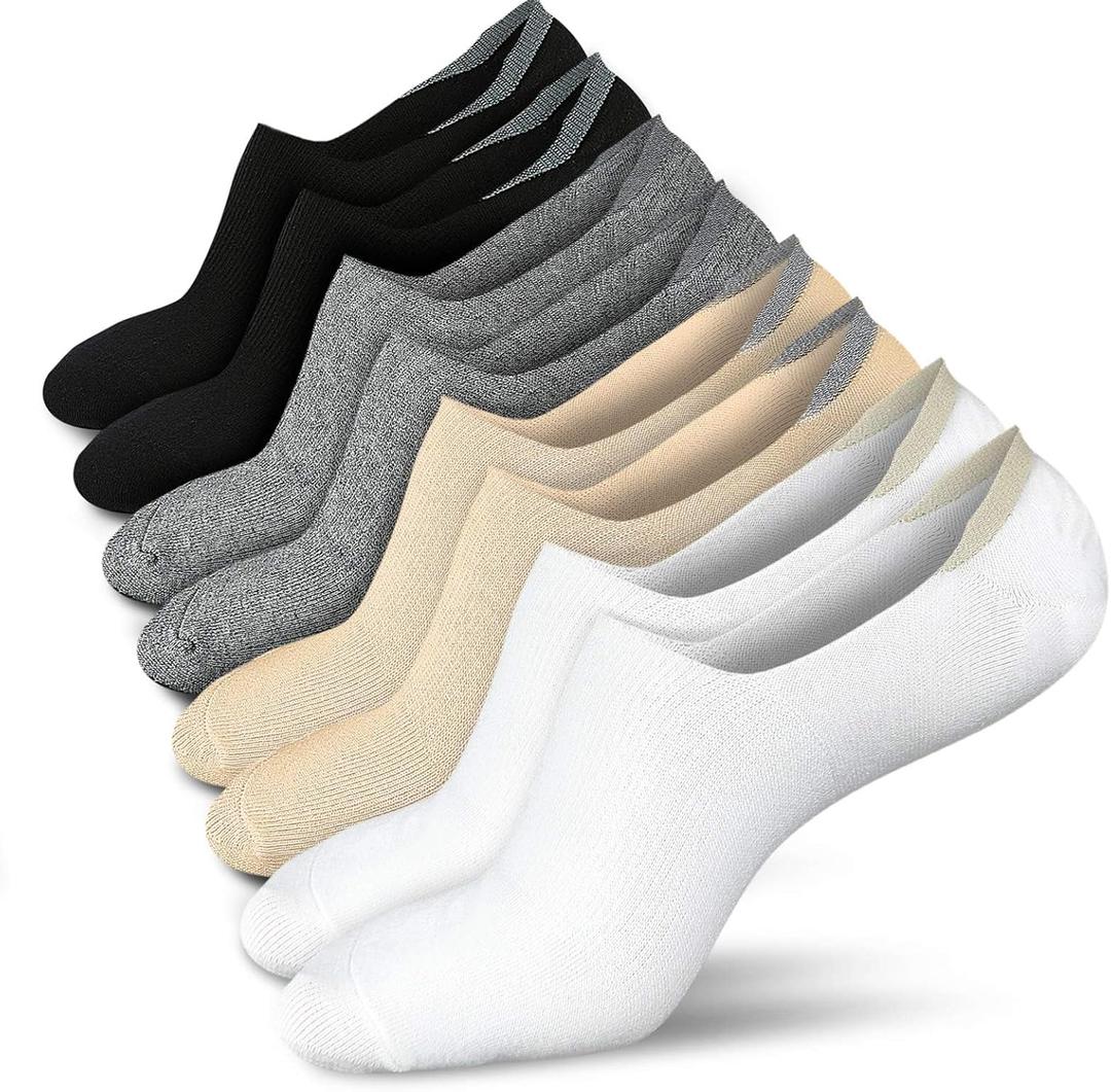 Wernies No Show Socks Women Low Socks Non Slip Flat Boat Line 4/8 Pairs (Multicolor), Size: 8-11