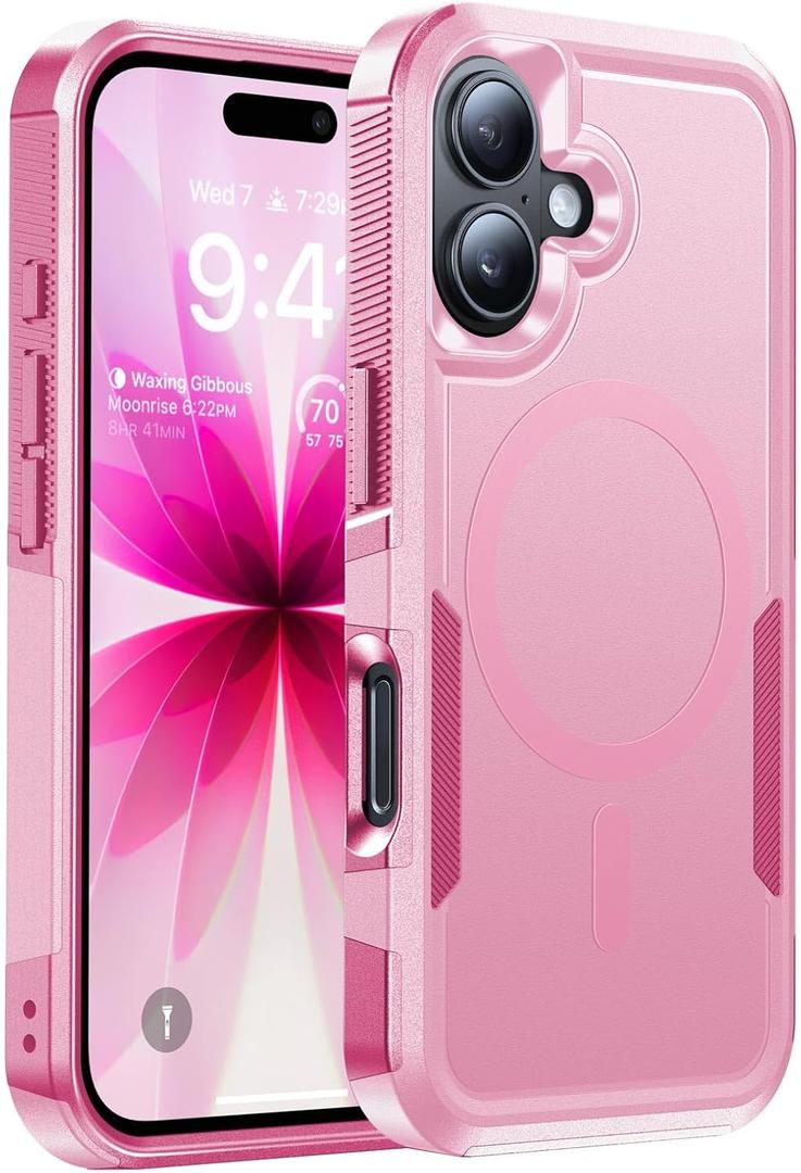 Magnetic for iPhone 17 Case Military-Grade Dual-Layer Shockproof, Heavy Duty Rugged Protection Phone Case [Fit for MagSafe] Anti-Fingerprint Anti-Scratch for iPhone17 Cover 6.3", Pink