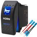 Momentary Horn Button Waterproof Rocker Switch Toggle - ON/OFF Blue LED Light - 12V 20Amp 24V 10Amp, 5 Pin For Automotive Cars Vehicles Marine Boats Trucks Trailers 4x4 Caravans RVs SUV ATV UTV & More