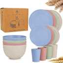 Mtgluk Wheat Straw Dinnerware Set for 4, Plastic Plates, Bowls, and Cups, Unbreakable, Dishwasher & Microwave Safe, Eco-Friendly, Ideal for Family Meals, Camping, and Picnics (Light color)