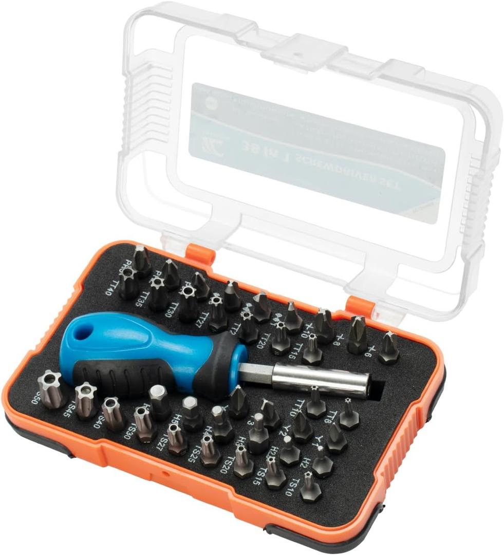 ROTATION 38-Piece 1/4 Bit Driver Screwdriver Bit Set with Portable Case, Chrome Vanadium Steel Multi Torq/Phillips/Torx/Triwing/Hex/Star