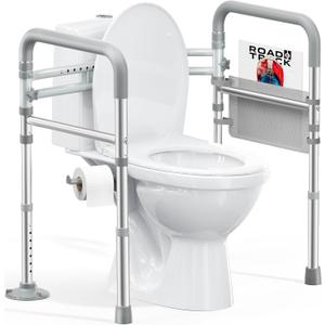 HOMLAND Toilet Safety Rails for Seniors, Adjustable Height & Width 350lb Toilet Handles for Elderly and Disabled, Foldable Toilet Safety Frame, Fit Any Toilet (Gray)