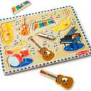 Melissa & Doug Musical Instruments Sound Puzzle - Wooden Peg Puzzle with Light-Activated Sound Effects (8 pcs) Wooden Peg Baby Music Learning Toys, for Toddlers and Preschoolers Ages 2+