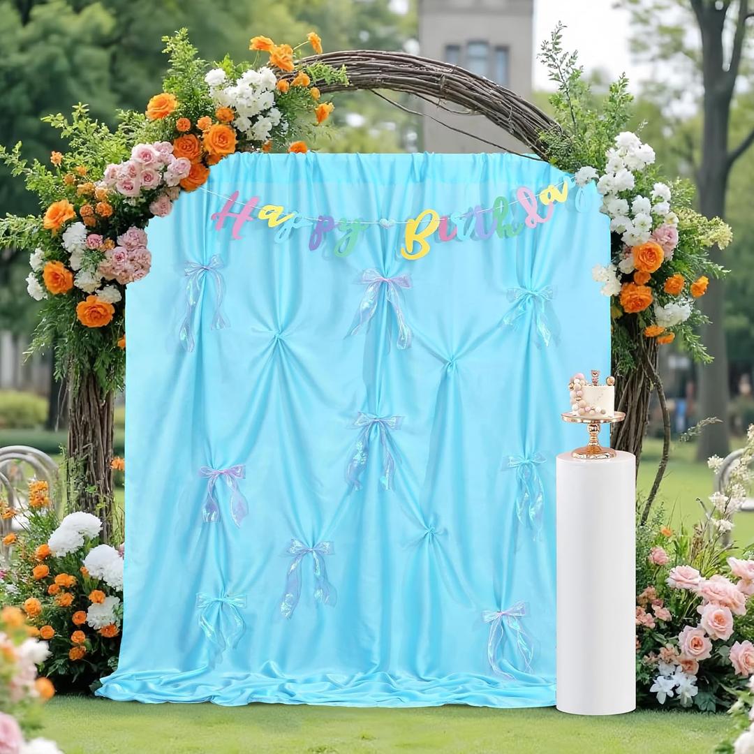 Baby Blue Easter Photo Backdrop: DIY Bow Drapes Birthday Party Photography Decorations for Baby Showers Photoshoot Background 6ft x 8ft