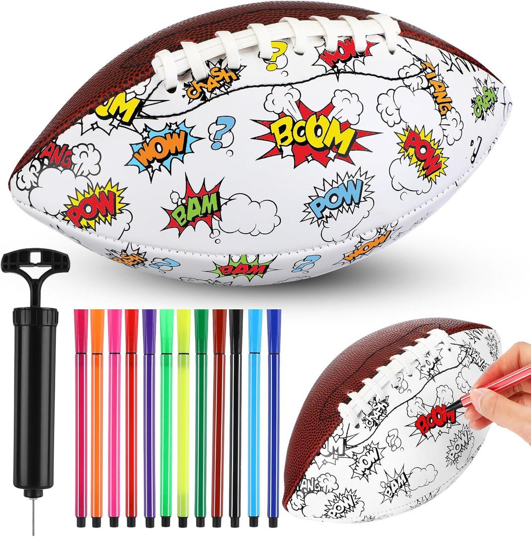 Jenaai Size 3 Color Your Own Football DIY Custom Football Craft Kit with Pump 12 Markers Art Supplies Creativity Arts and Crafts for Birthday Gifts