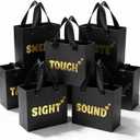 EQOREIIN 30 Pack 5 Senses Gift Bags for Him Her,5.5x 2.5x4.7 Inch Sight Smell Touch Taste Sound Small Gift Bags with Handle for Men Birthday, Anniversary, Mother's Day, Valentine's Day(Black Gold)