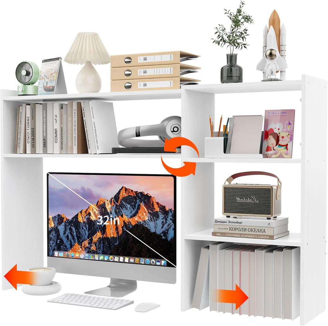 Aetheris Desktop Bookshelf, 43Adjustable Office Desktop Organizer Shelf, Countertop Storage Hutch with 4 Shelves for Computer Desk, Adjustable Desk Hutch, Wooden Desktop Bookcase for Dorm Office Home