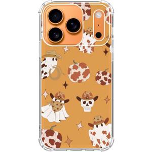 Cowboy Cowgirl Halloween Ghosts Pumpkins Phone Case Compatible with iPhone 17 Pro, Hippie Fall Phone Cover for iPhone 17 Pro