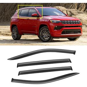 Window Visor for 2017-2025 Jeep Compass, Out-Channel Rain Guards Shields Vent Deflector Shade Wind Dark Smoke Ventshade Ventvisor for Compass 2018 2019 2020 2021 2022, Tape-On Outside-Mount, 4PCS
