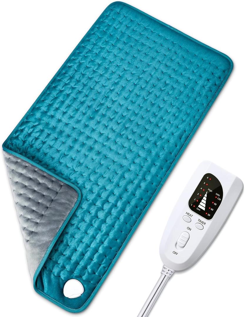 Electric Heating pad for Back/Shoulder/Neck/Knee/Leg Pain, Cramps and Arthritis Relief, 6 Fast Heating Settings, Auto-Off, Machine Washable, Moist Dry Heat Options, Extra Large 17" x33" (Blue Grey)