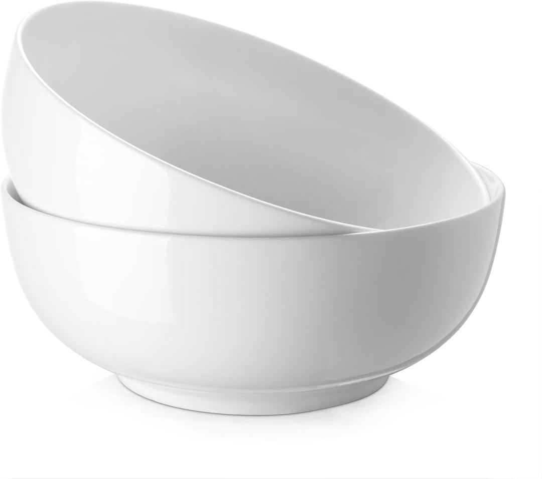 DOWAN Salad Bowls, Large Pho Bowls, 8" White Centerpiece Bowls for Nut, Pasta, Soup, Side Dishes, Ramen, Fruit, Kitchen Decor, Microwave & Dishwasher Safe, 56 Ounce, 2 Pcs