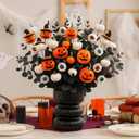 15 Pcs Halloween Artificial Flowers Fake Eyeballs Pumpkin Branches with Artificial Eucalyptus Stems for Vase Table Centerpiece Halloween Table Decorations Floral Arrangement(Black)