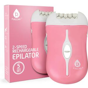Pursonic Fe120P Cordless Epilator with 40 Tweezers - Rechargeable 2 Speed Epilators Hair Removal for Women - Compact Hair Removal Device for Arms, Legs, Underarms & Bikini Area (Pink)