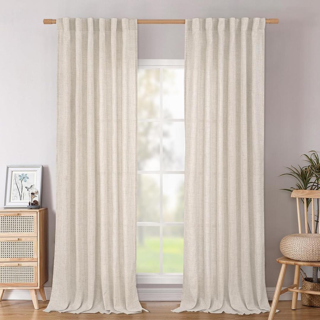 BGment Long 102 Inch Length Linen Curtains for Living Room, Rod Pocket Textured Burlap Drapes Rustic Country Light Filtering for Bedroom Dining Room Sheer Back Tab, 2 Panel, 52 Inch Wide Each Panel,52"W x 102"L (Pack of 2), Linen